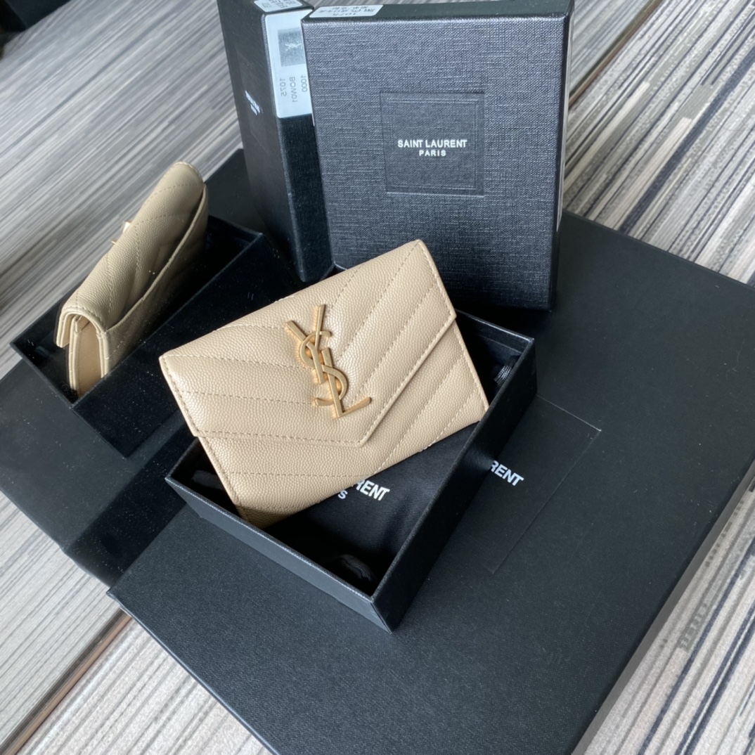 Y51 small monogram envelope wallet in grain de poudre embossed leather light beige 414404 13.5 x 9.5 x 3 cm