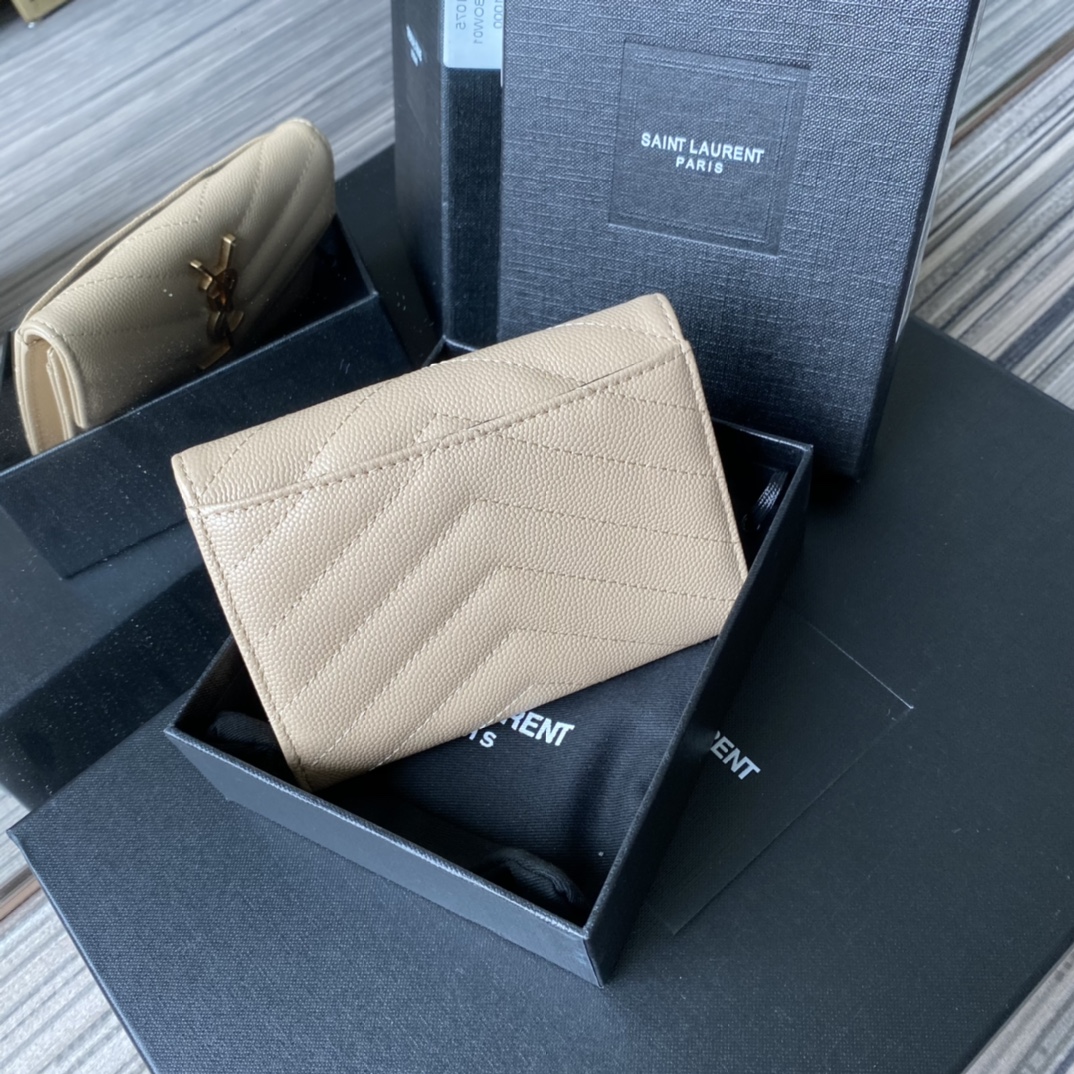 Y51 small monogram envelope wallet in grain de poudre embossed leather light beige 414404 13.5 x 9.5 x 3 cm