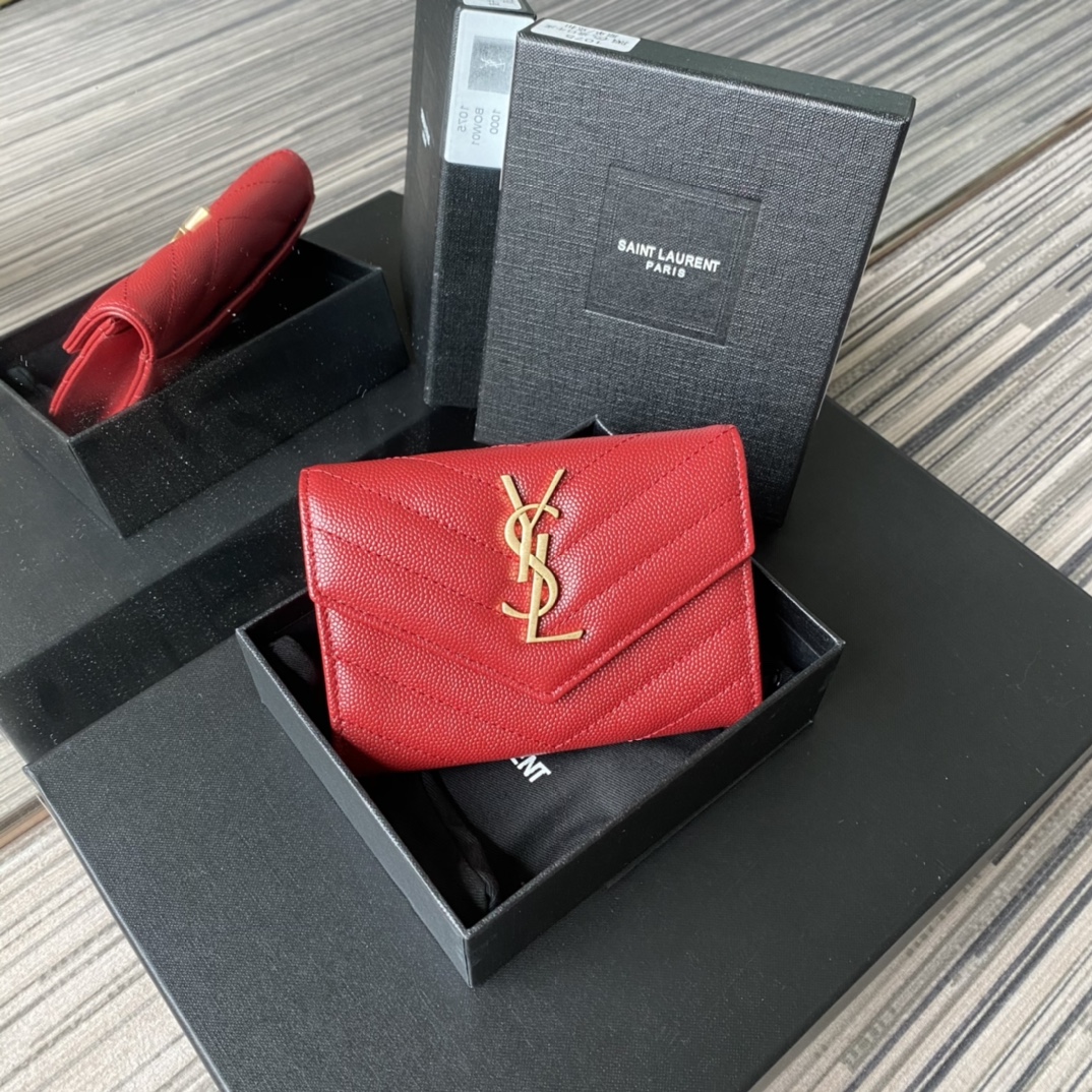 Y51 small monogram envelope wallet in grain de poudre embossed leather red 414404 13.5 x 9.5 x 3 cm