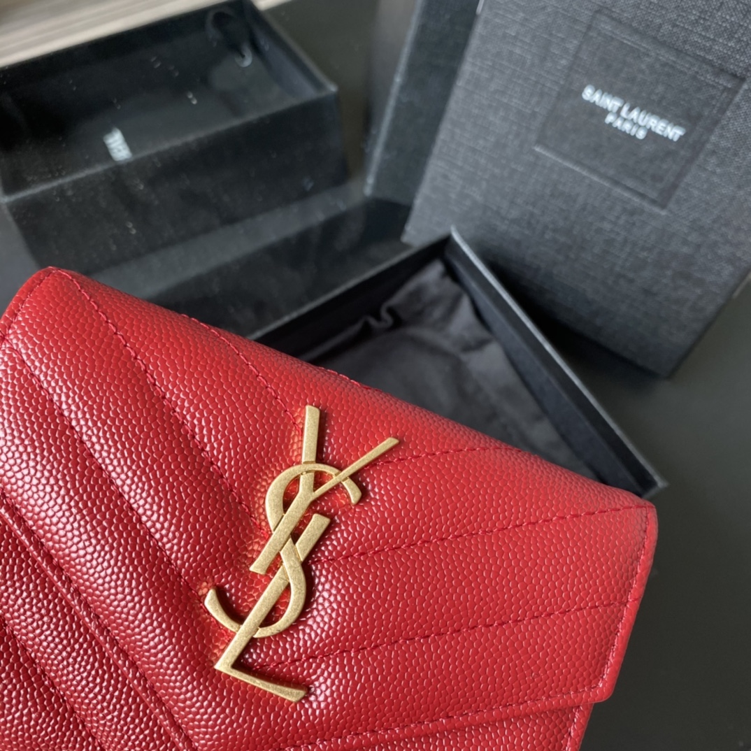 Y51 small monogram envelope wallet in grain de poudre embossed leather red 414404 13.5 x 9.5 x 3 cm