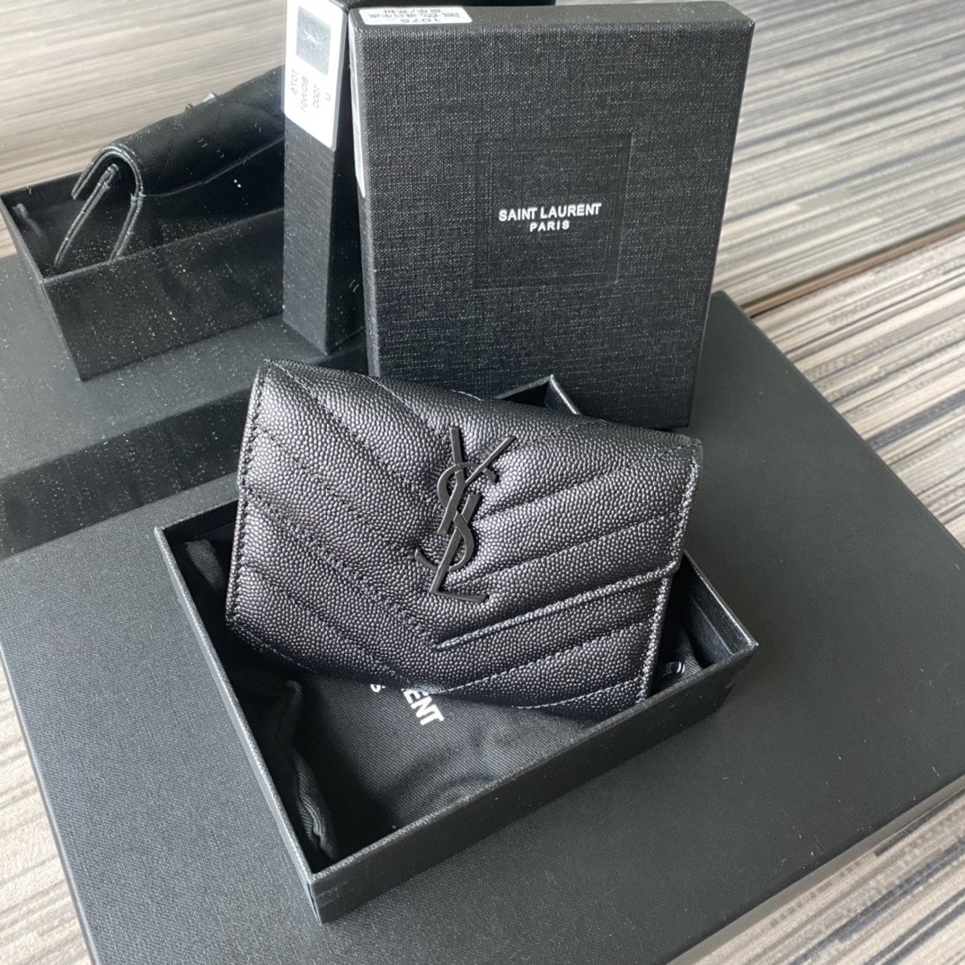 Y51 small monogram envelope wallet in grain de poudre embossed leather black metal 414404 13.5 x 9.5 x 3 cm