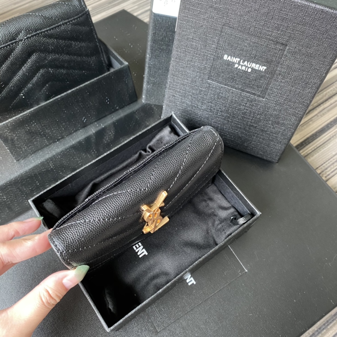 Y51 small monogram envelope wallet in grain de poudre embossed leather black 414404 13.5 x 9.5 x 3 cm
