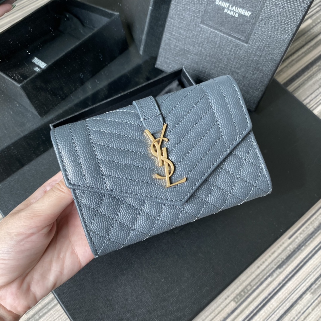 Y51 small monogram envelope wallet in mix matelassÉ grain de poudre embossed leather blue 651026 13.5 x 9.5 x 3 cm