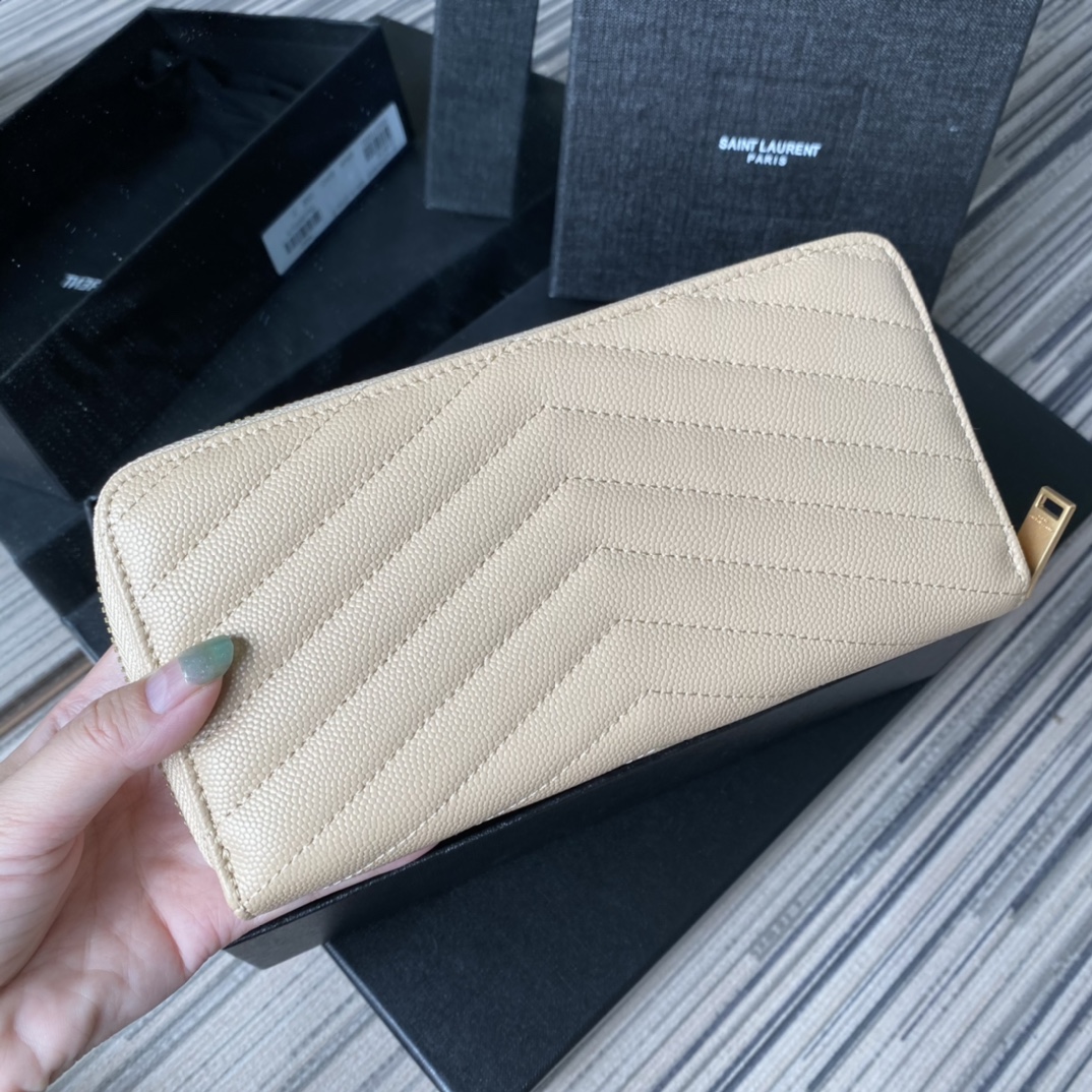 Y51 monogram zip around wallet in grain de poudre embossed leather light beige 358094 19 x 9 cm