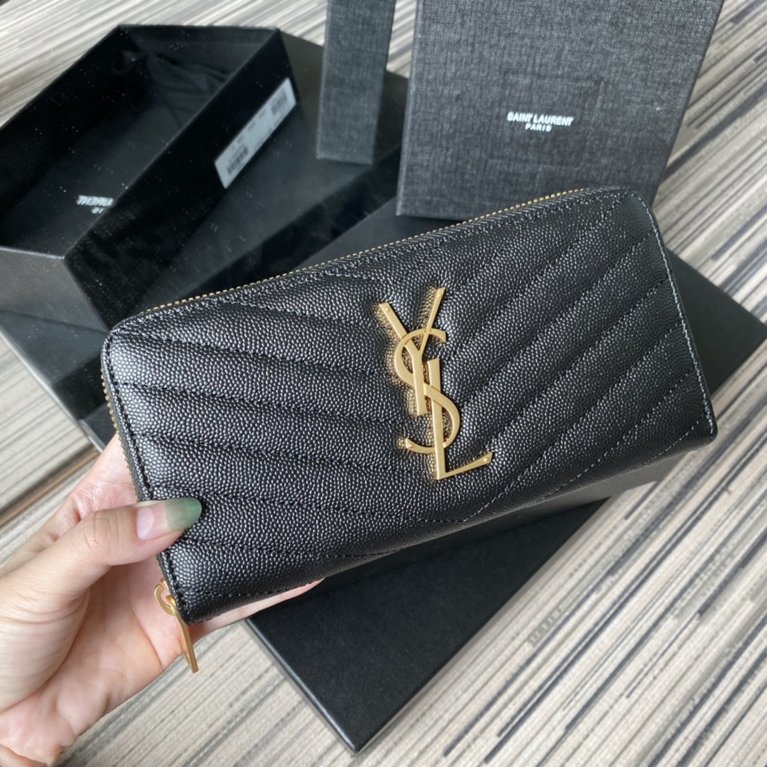 Y51 monogram zip around wallet in grain de poudre embossed leather black 358094 19 x 9 cm