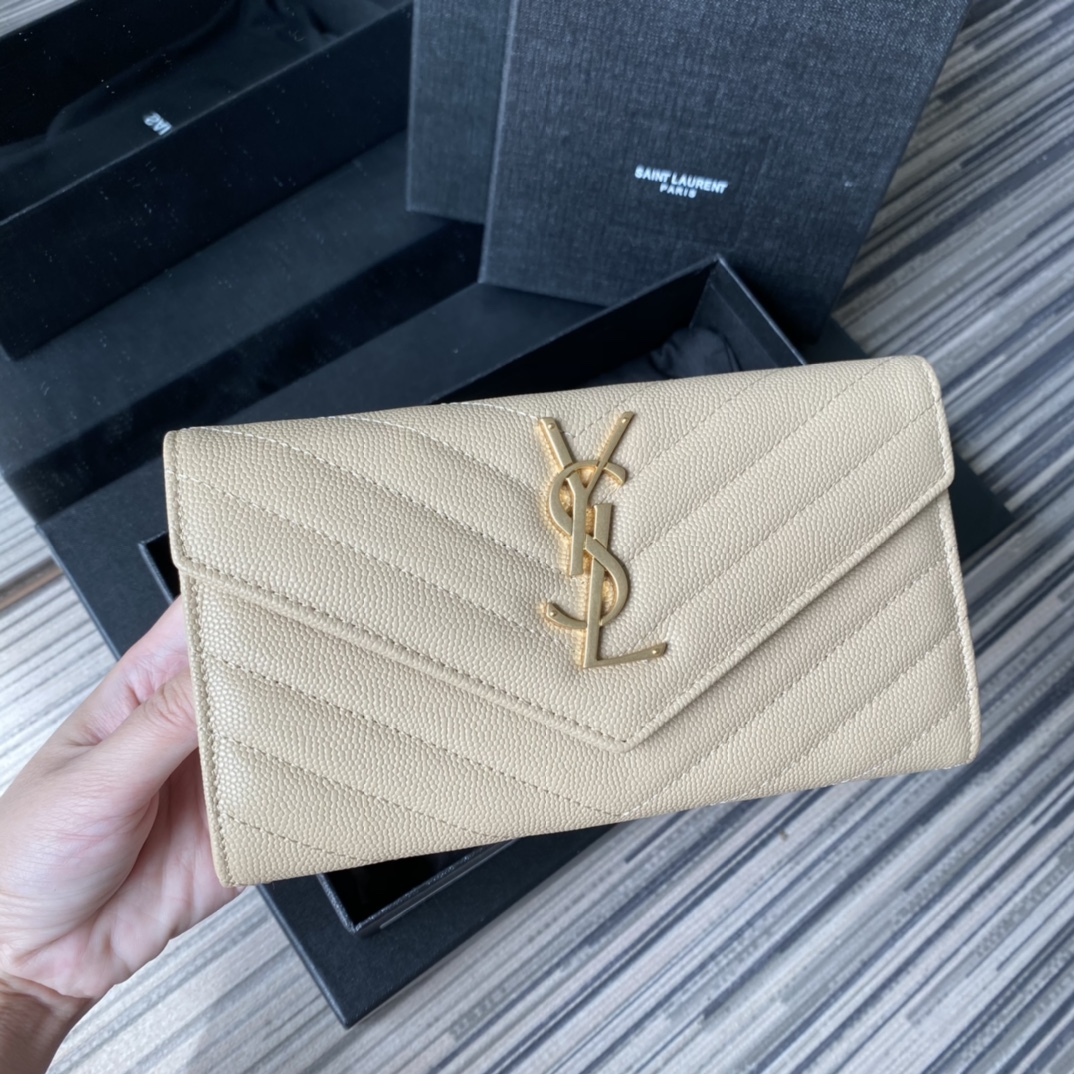 Y51 large monogram flap wallet in grain de poudre embossed leather beige 372264 19 x 11 cm