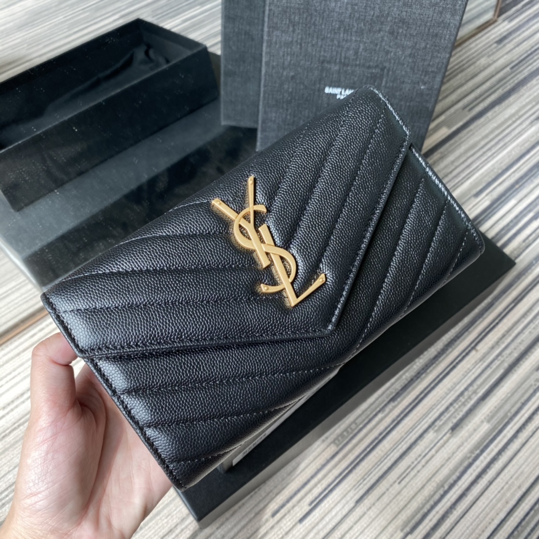 Y51 large monogram flap wallet in grain de poudre embossed leather black 372264 19 x 11 cm