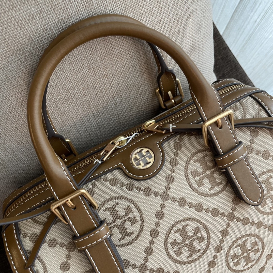 TORYBURCH MEDIUM MONOGRAM JACQUARD BARREL Hazelnut 83970 25 x 16 x 18.5 cm