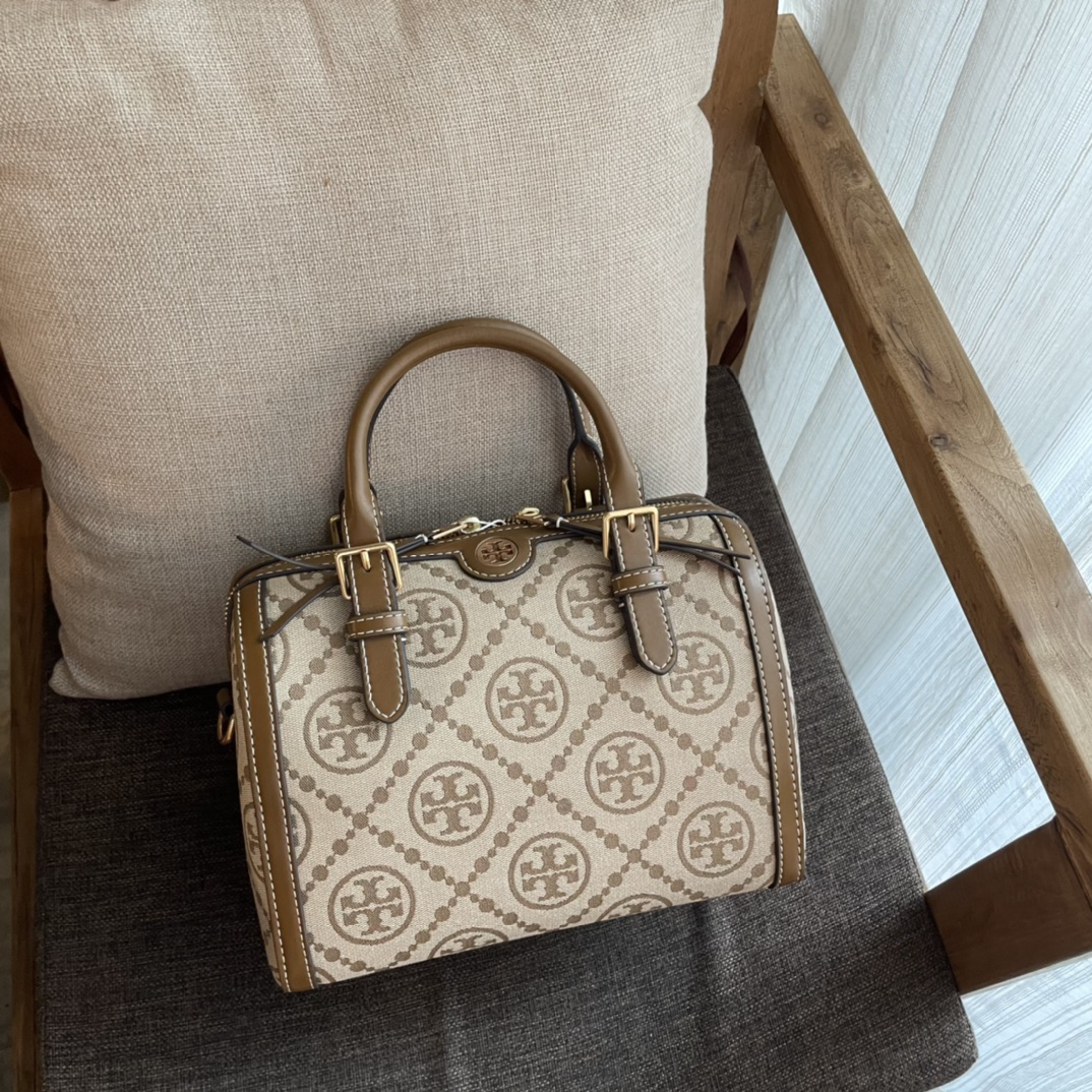 TORYBURCH MEDIUM MONOGRAM JACQUARD BARREL Hazelnut 83970 25 x 16 x 18.5 cm