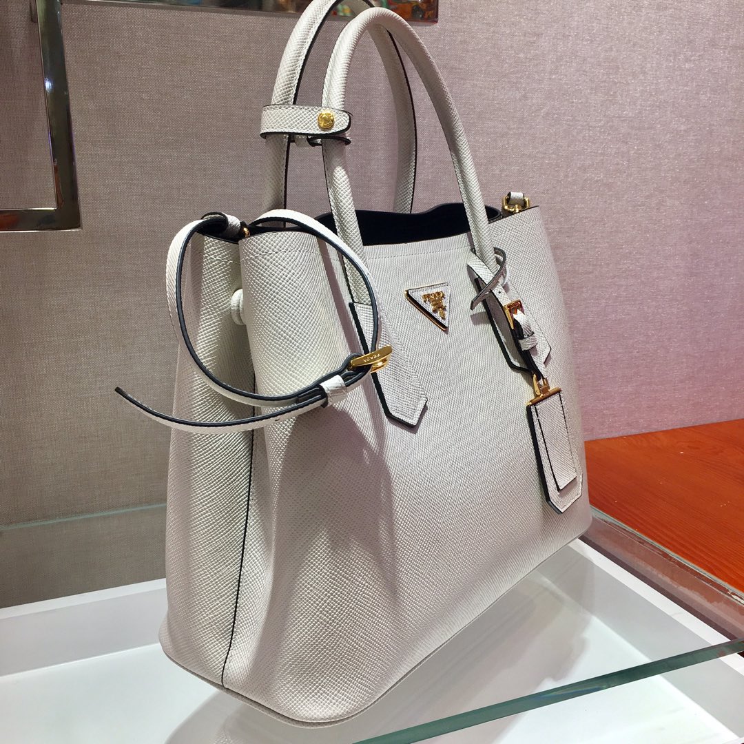 Pra*a medium saffiano leather double Pra*a bag white 1bg775 33 x 24.5 x 14 cm