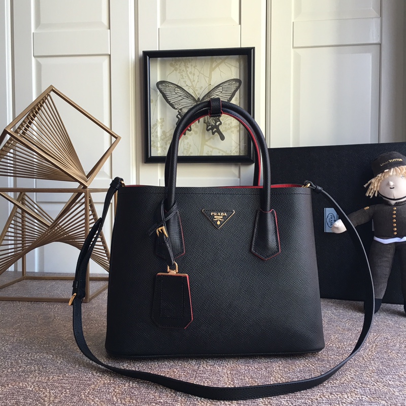 Pra*a medium saffiano leather double Pra*a bag black 1bg775 33 x 24.5 x 14 cm