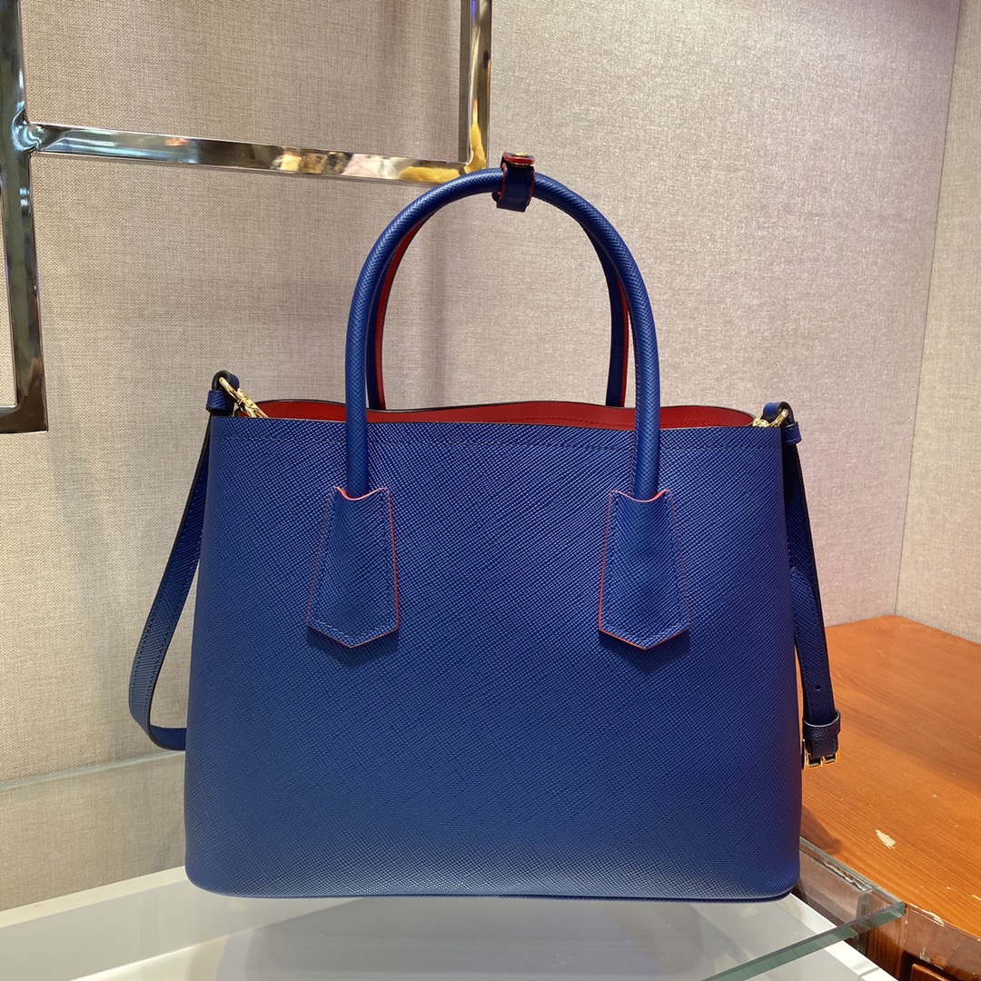 Pra*a medium saffiano leather double Pra*a bag blue 1bg775 33 x 24.5 x 14 cm