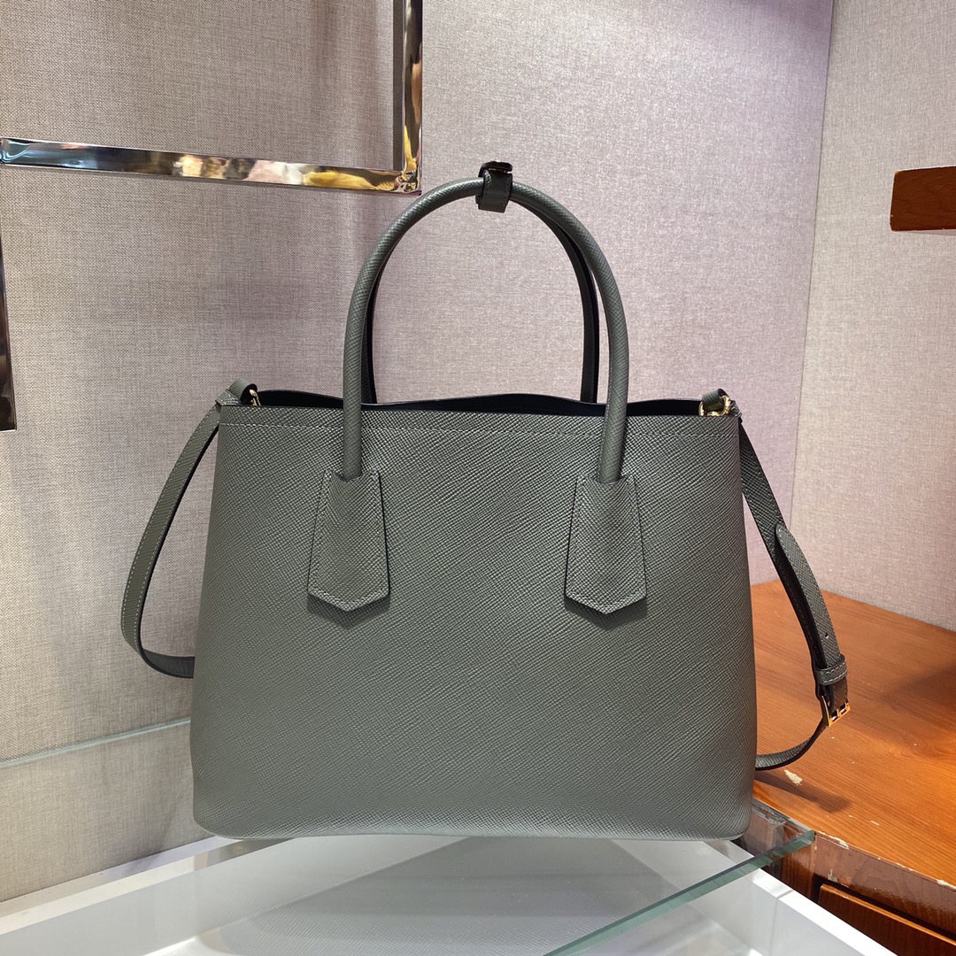 Pra*a medium saffiano leather double Pra*a bag gray 1bg775 33 x 24.5 x 14 cm