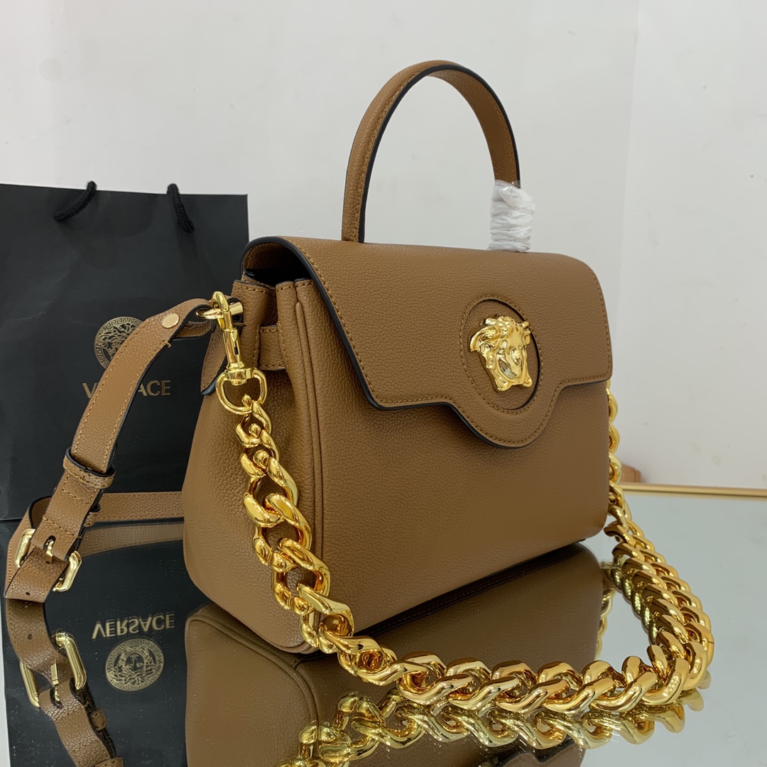VERSACE MEDIUM LA MEDUSA HANDBAG Caramel DBFI039 25 x 15 x 22 cm