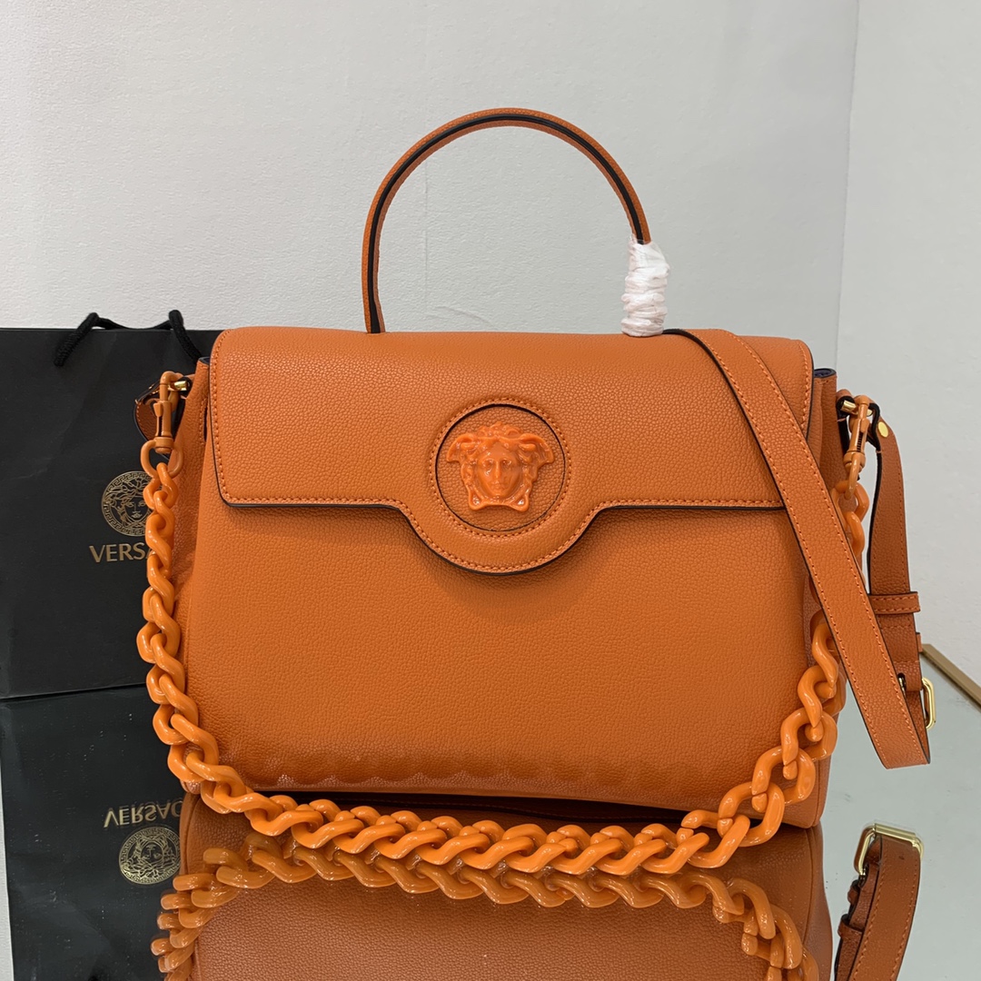 VERSACE LARGE LA MEDUSA HANDBAG Orange DBFI038 35 x 14 x 25 cm