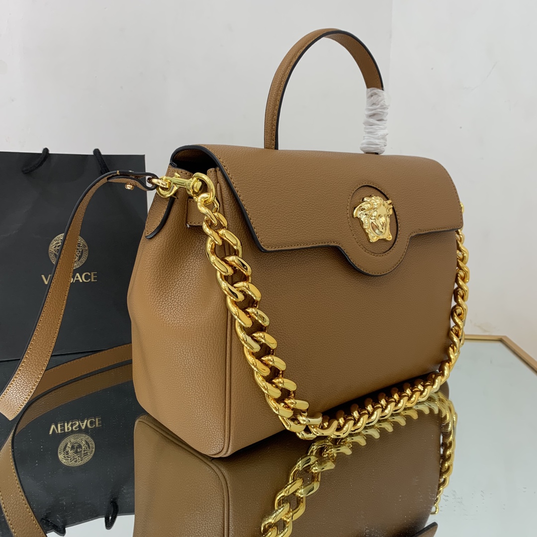VERSACE LARGE LA MEDUSA HANDBAG Caramel DBFI038 35 x 14 x 25 cm