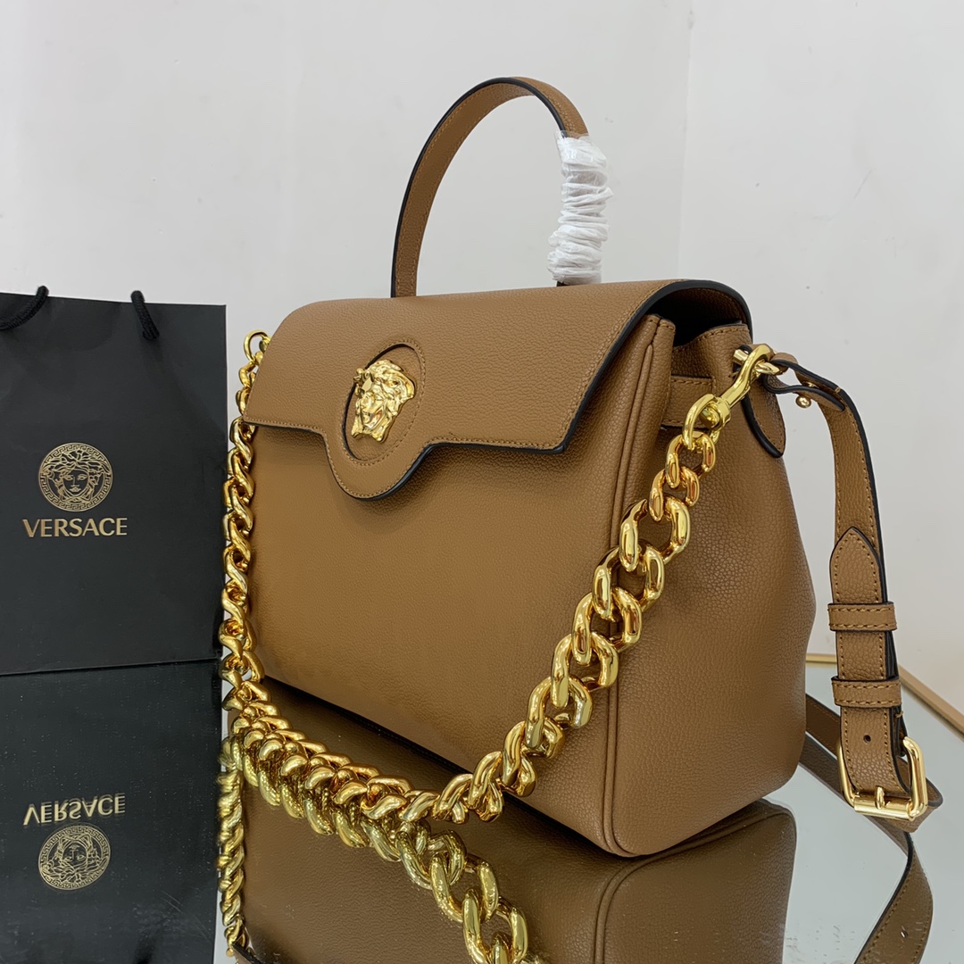 VERSACE LARGE LA MEDUSA HANDBAG Caramel DBFI038 35 x 14 x 25 cm