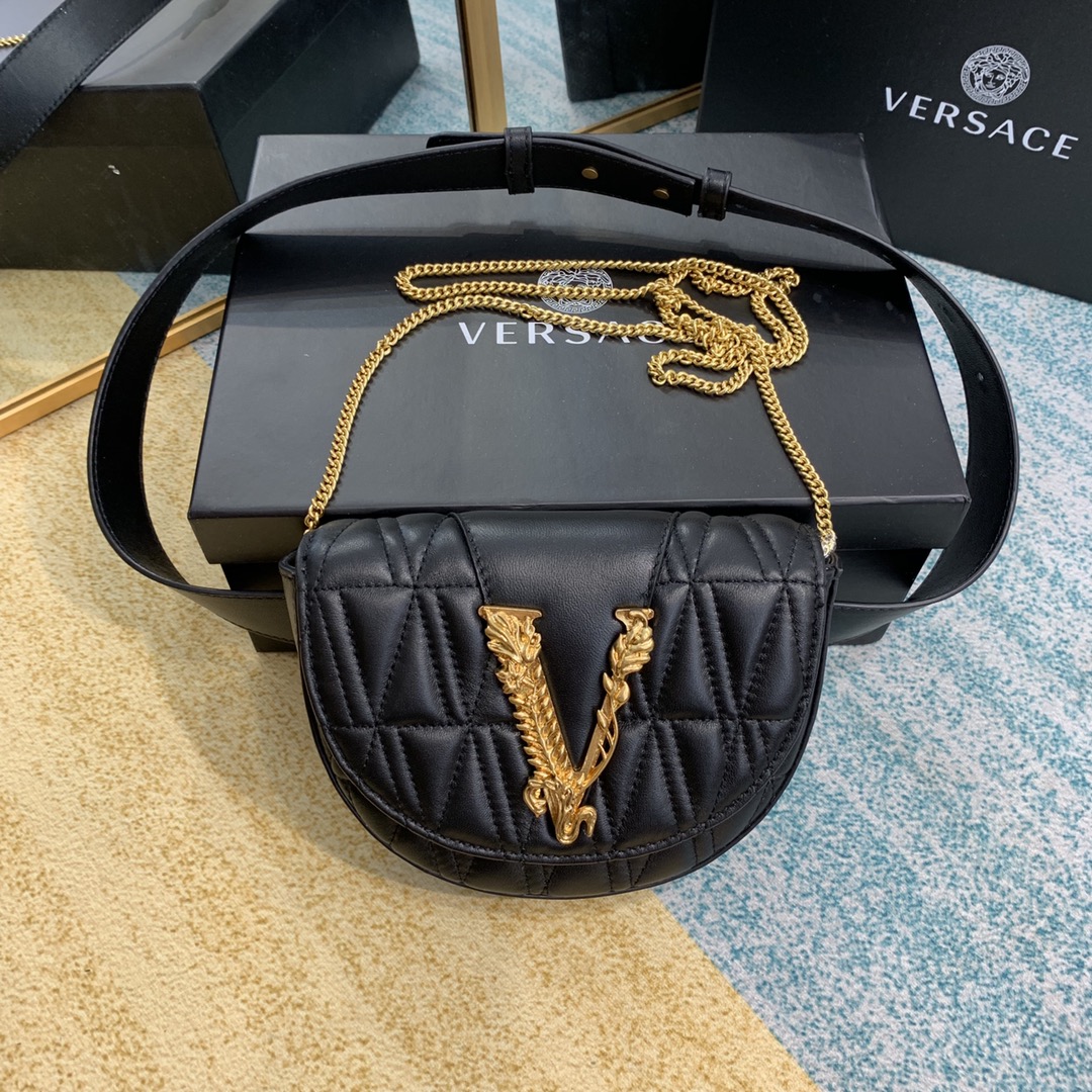 VERSACE VIRTUS QUILTED BELT BAG Black DV3G984 18 x 4 x 14 cm