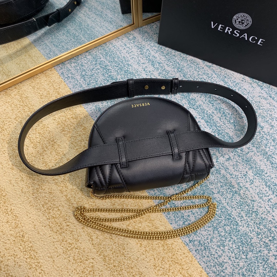 VERSACE VIRTUS QUILTED BELT BAG Black DV3G984 18 x 4 x 14 cm
