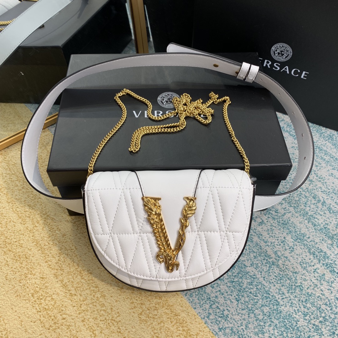 VERSACE VIRTUS QUILTED BELT BAG White DV3G984 18 x 4 x 14 cm