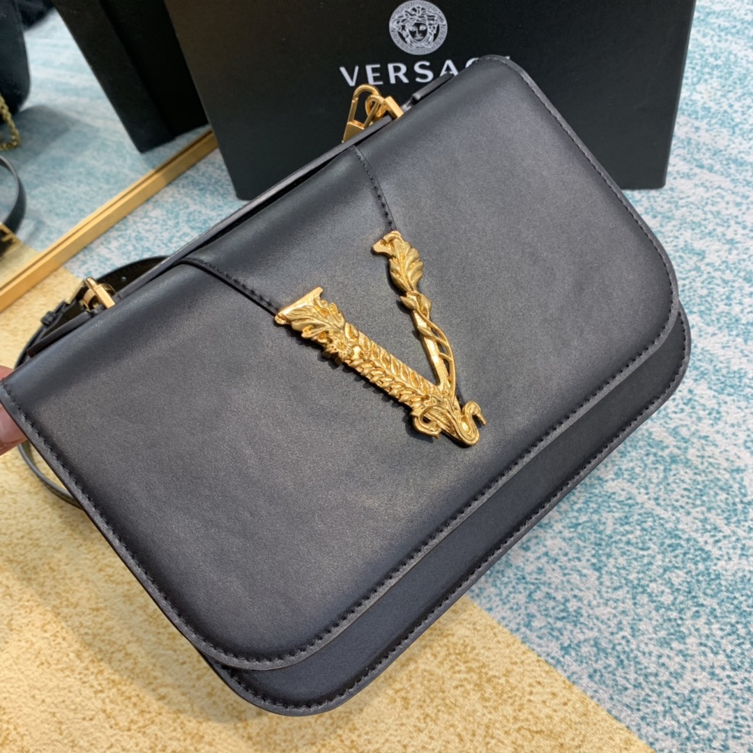 VERSACE VIRTUS Shoulder Bag Black DBFG985 24 x 9 x 16.5 cm