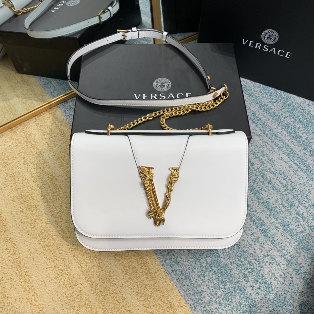 VERSACE VIRTUS Shoulder Bag White DBFG985 24 x 9 x 16.5 cm
