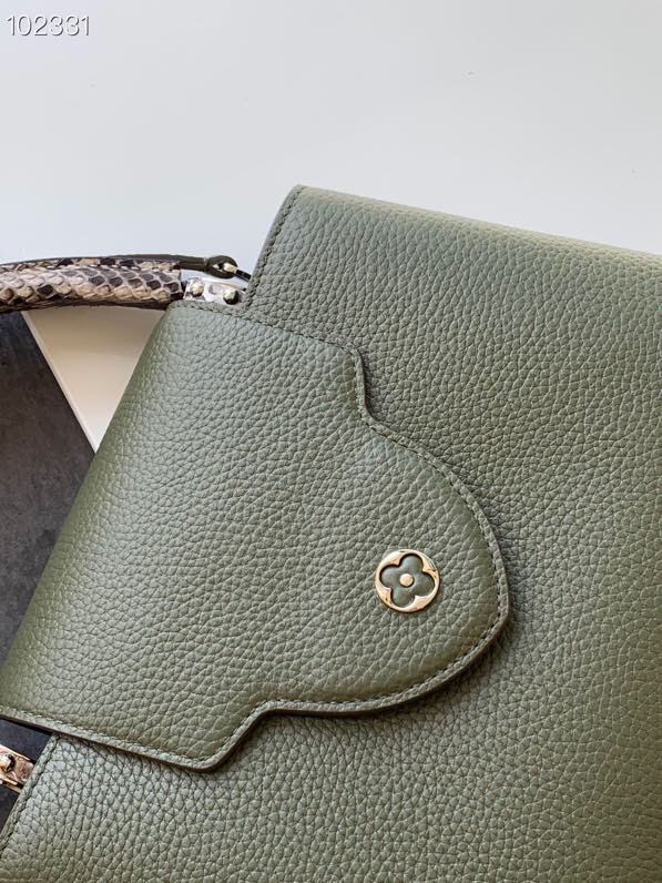 l0vis Vvtt0n capucines mm bag python leather trim and taurillon leather forest green n92800 31.5 × 20 × 11 cm