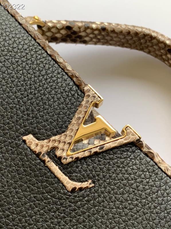l0vis Vvtt0n capucines bb python leather trim and taurillon leather black n92040 27 × 18 × 9 cm