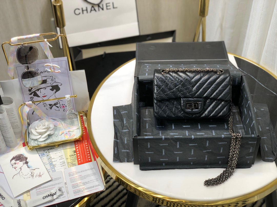 Ch**el mini 2.55 tasche black metal as0874 15,5 × 20 × 6 cm