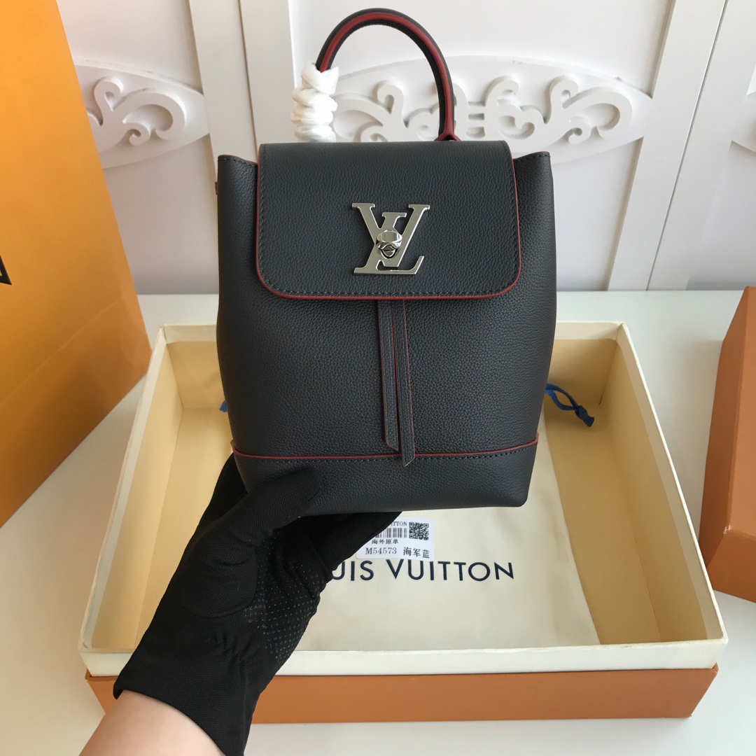 l0vis Vvtt0n mini lockme backpack calfskin leather black and red m54573 16 x 19.4 x 10 cm