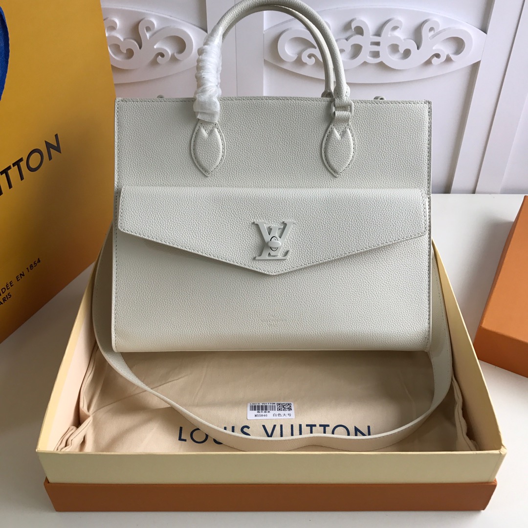 l0vis Vvtt0n lockme tote mm soft grained calfskin leather white m55846 34.5 x 28 x 12 cm
