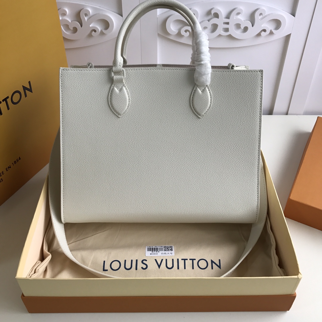 l0vis Vvtt0n lockme tote mm soft grained calfskin leather white m55846 34.5 x 28 x 12 cm