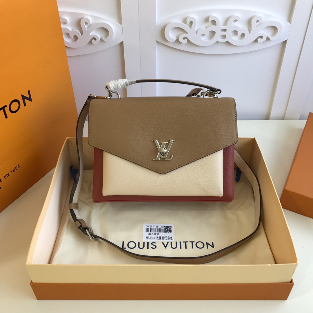 l0vis Vvtt0n mylockme satchel grained calfskin leather brown and white m54849 28 x 20 x 11 cm