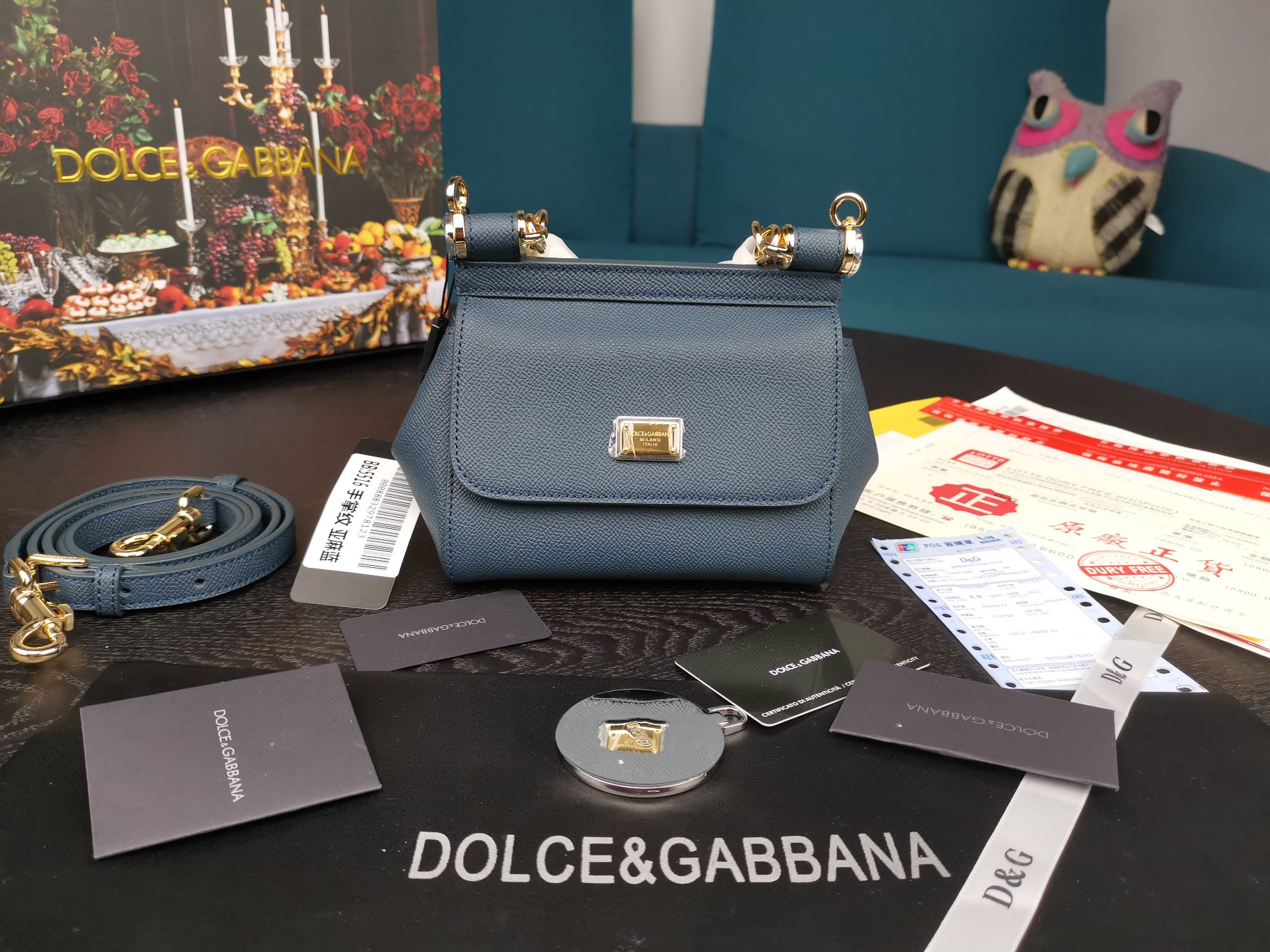 d01ce&Gab*a*a mini dauphine leather sicily bag blue bb4825a1001 16 x 10 x 5 cm
