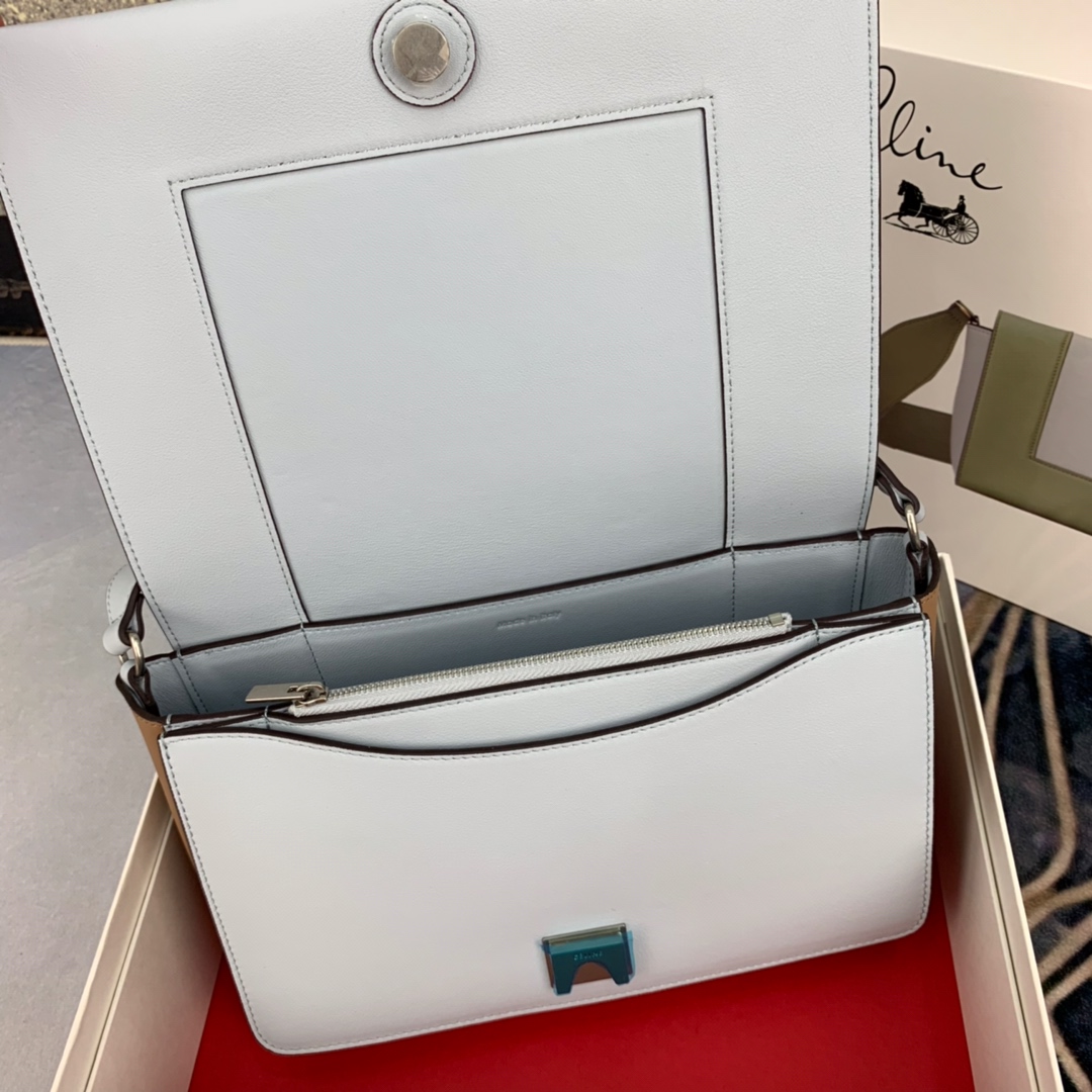 Ce1i*e medium frame bag in shiny smooth calfskin light blue and brown 180263 25 x 17 x 8.5 cm