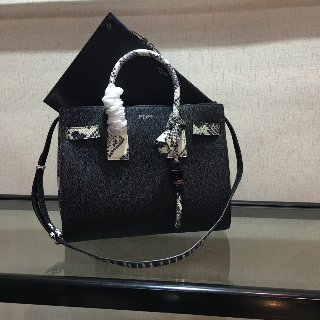 Y51 small classic sac de jour in grained leather black and python 378299 32 x 25 x 16.5 cm