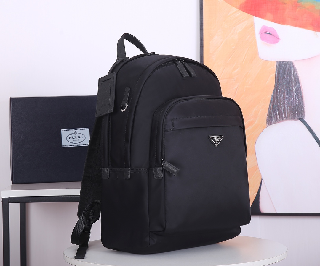 Pra*a nylon and saffiano leather black 2vz048 31 x 43.5 x 20 cm