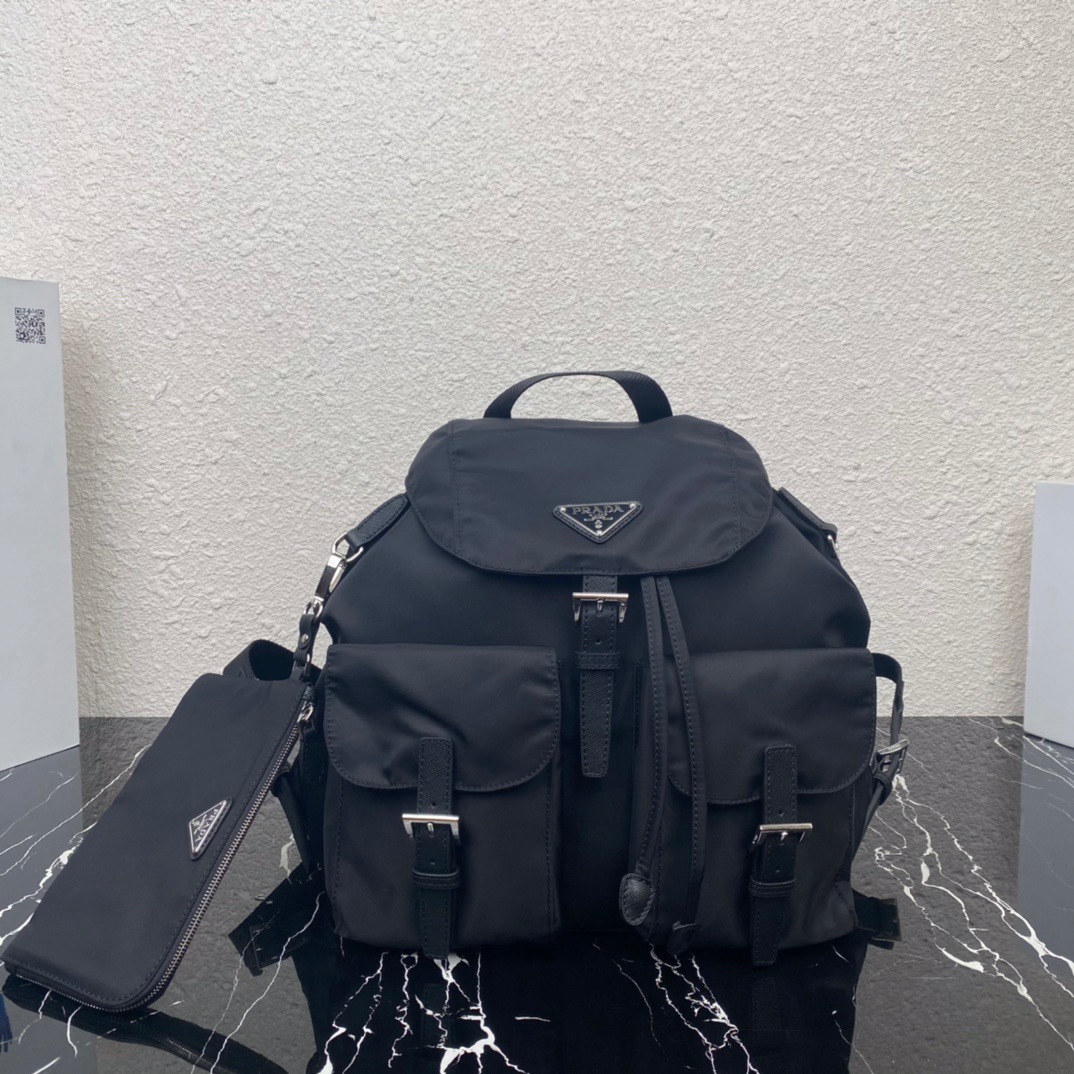Pra*a medium nylon saffiano leather backpack black 1bz811 30 x 32 x 15 cm