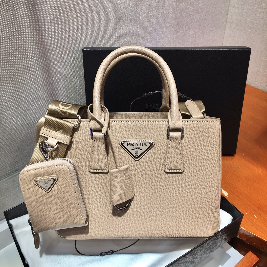 Pra*a mini galleria saffiano leather bag cameo beige 1ba296 23 x 16.5 x 10 cm