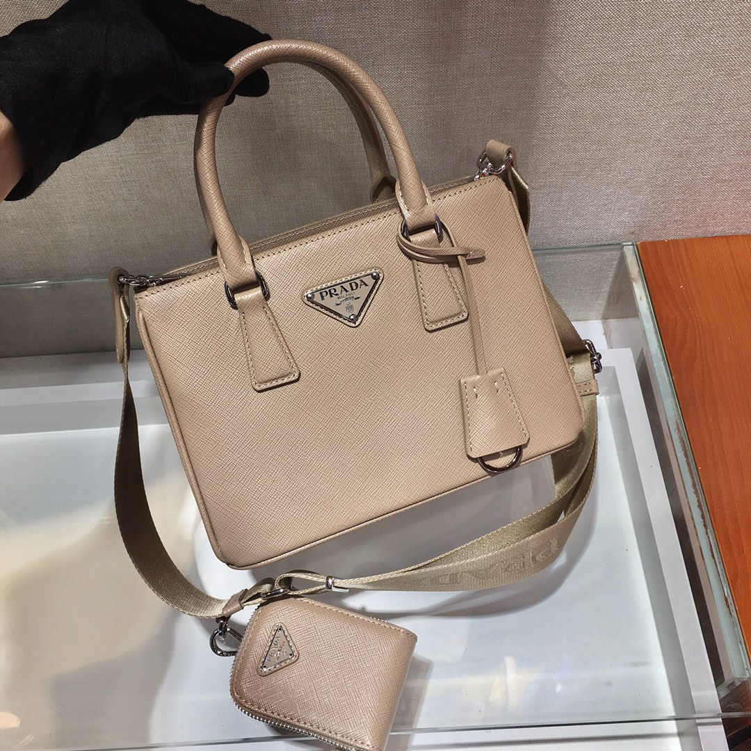 Pra*a mini galleria saffiano leather bag cameo beige 1ba296 23 x 16.5 x 10 cm