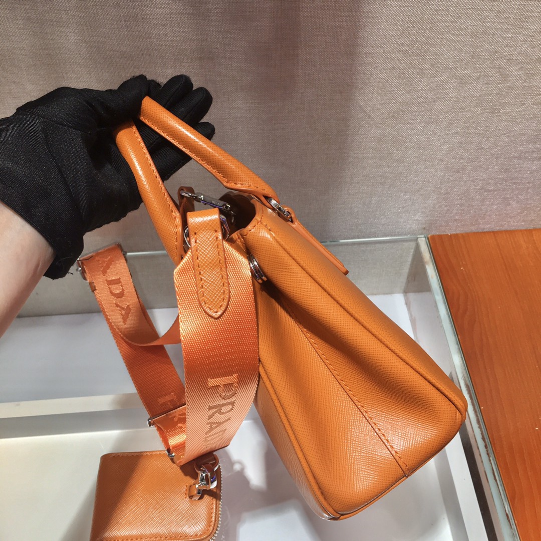 Pra*a mini galleria saffiano leather bag orange 1ba296 23 x 16.5 x 10 cm