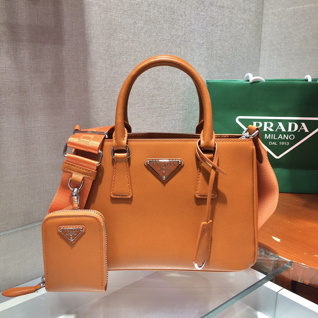 Pra*a mini galleria saffiano leather bag orange 1ba296 23 x 16.5 x 10 cm