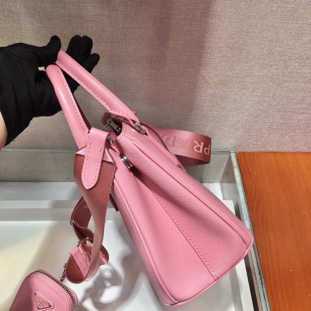 Pra*a mini galleria saffiano leather bag pink 1ba296 23 x 16.5 x 10 cm