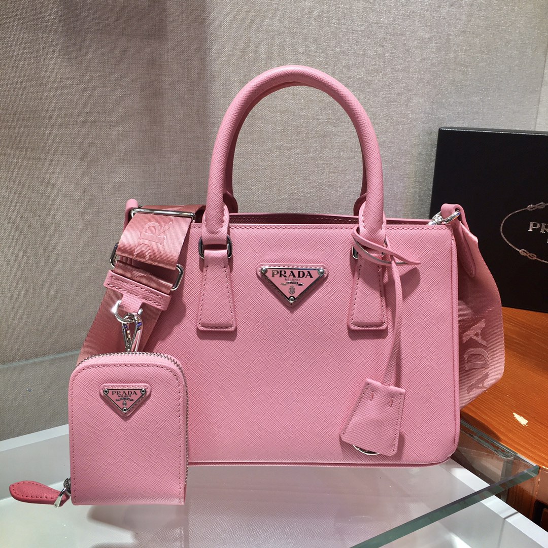 Pra*a mini galleria saffiano leather bag pink 1ba296 23 x 16.5 x 10 cm