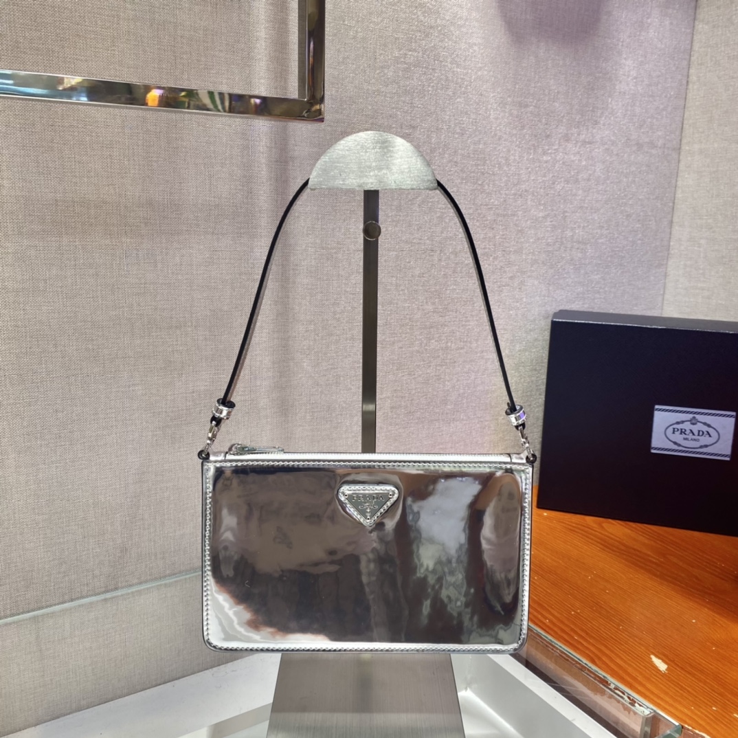 Pra*a mini saffiano leather bag silver 1bc155 20 x 12 x 5.5 cm