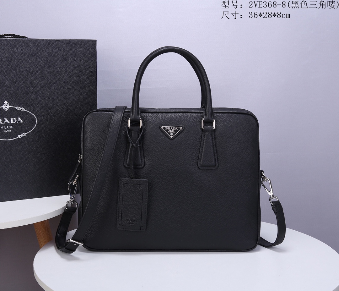 Pra*a classic briefcase grained cowhide leather black 2ve368 36 x 28 x 4 cm
