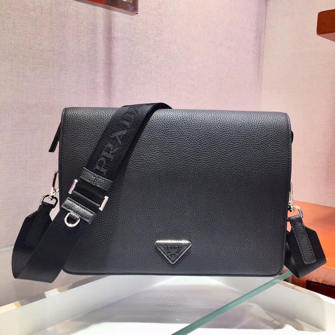 Pra*a leather cross-body bag black 2vd012 30 × 22 × 5 cm