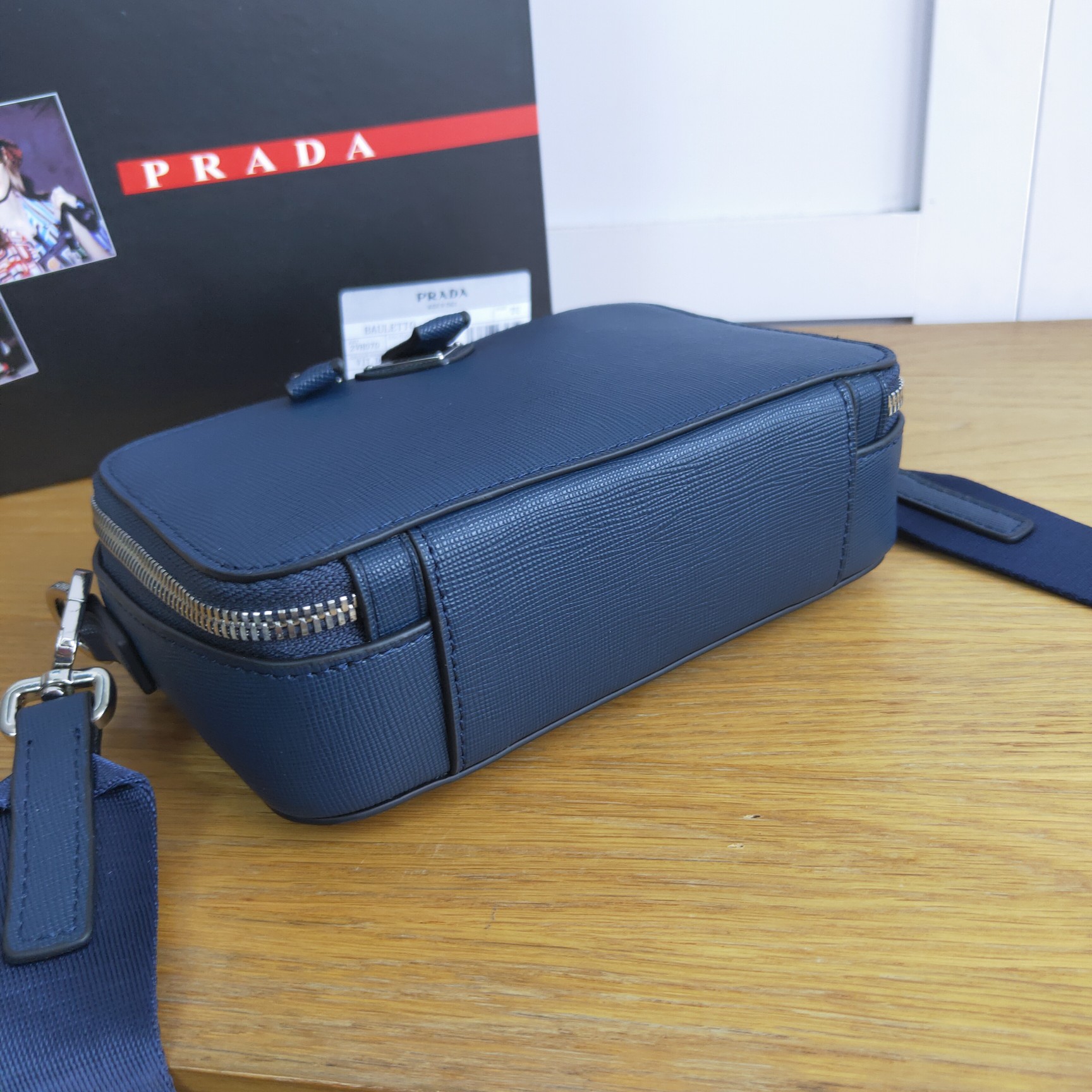 Pra*a brique saffiano leather cross-body bag blue 2vh070 18 x 12 x 5.5 cm