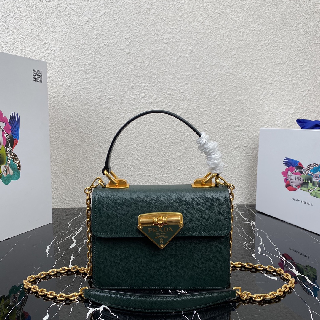 Pra*a symbole saffiano leather symbole bag green 1bn021 20 × 15 × 5 cm
