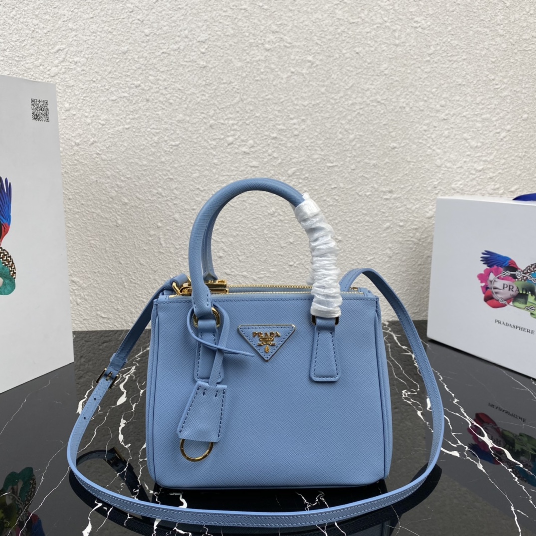 Pra*a micro galleria saffiano leather bag light blue 1ba906 20 x 15 x 9.5 cm